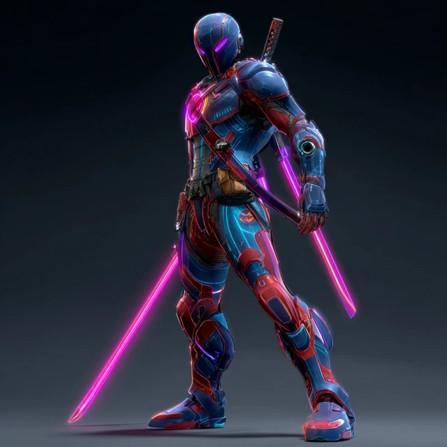 Neon Knight Superhero with Laser Powers