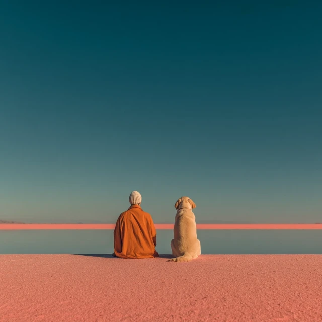 Calm Companionship: Person and Dog on a Dune