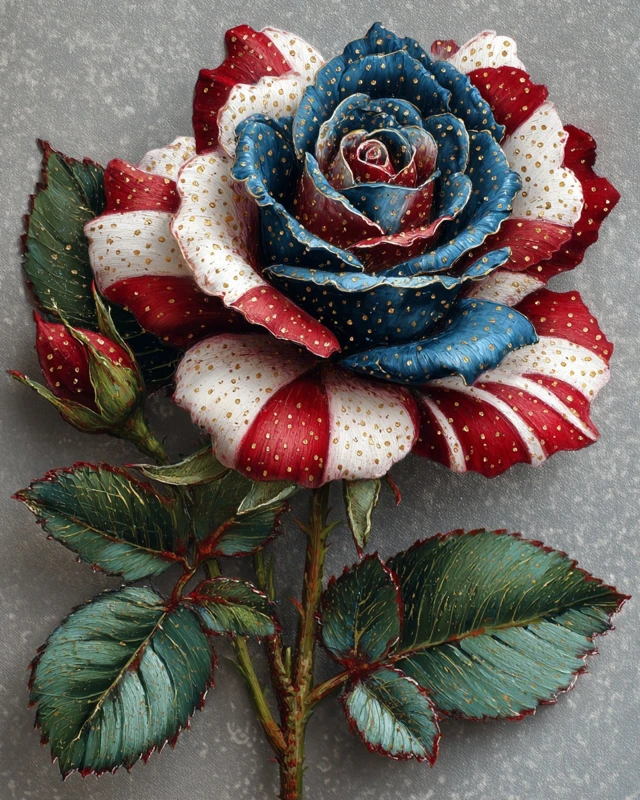Patriotic Rose Painting Red White Blue American
