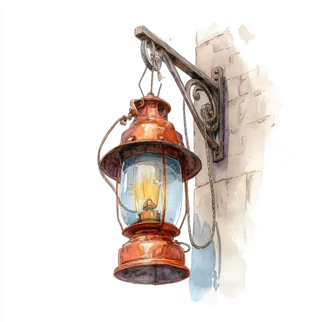 Watercolor Illustration of a Lamp Post