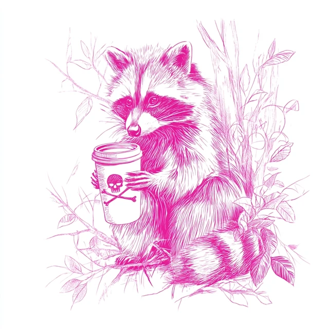 Raccoon Coffee Logo Neon Pink Sketch Art