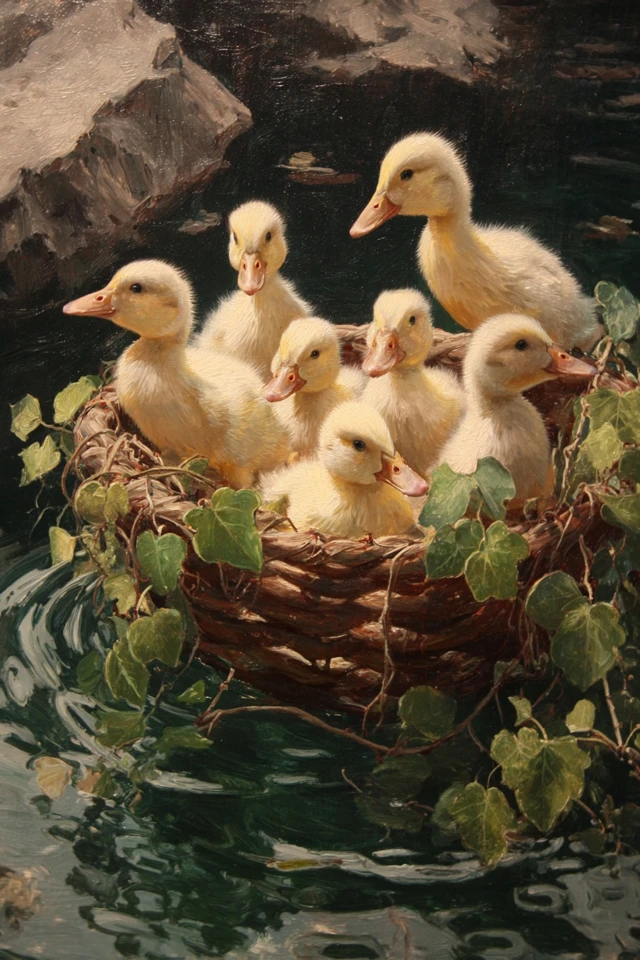 Goslings in a Basket Natural Artistic Render