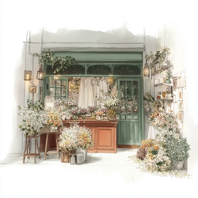 Penang Heritage Flower Shop Wedding Illustration