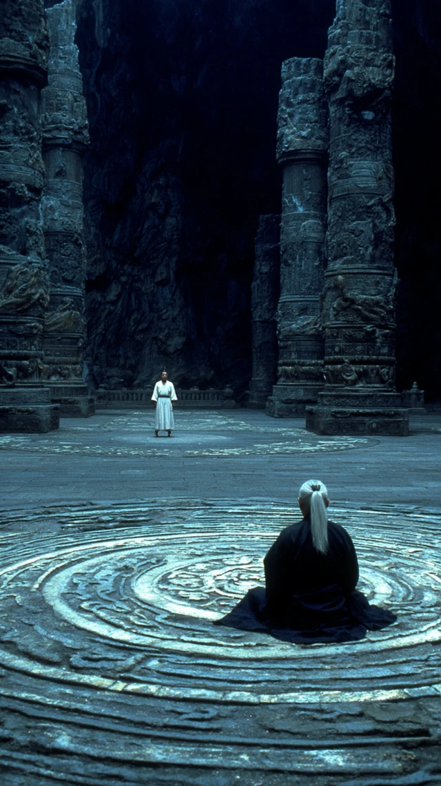 Chinese Wuxia Movie Scene Ancient Ruins Night