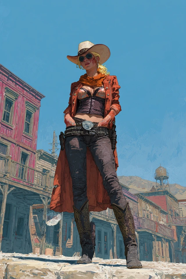 Dystopian Western Cowgirl Art by Syd Mead