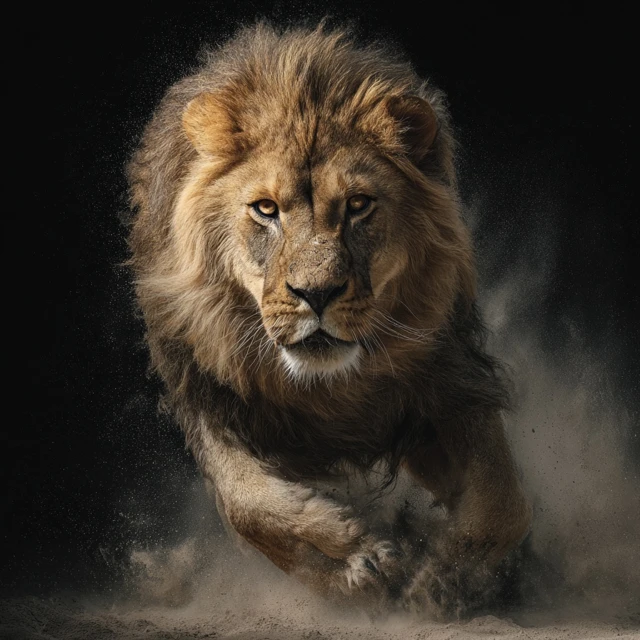 Chasing Lion Dynamic Pose Intense Look