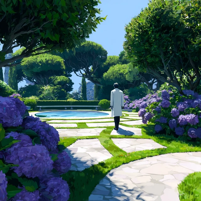 Romantic Garden Villa Scene Illustration