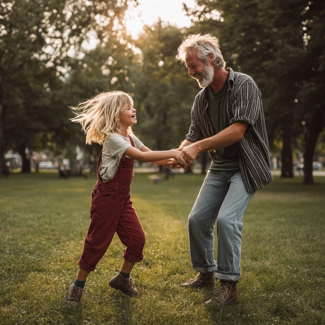 Father and Daughter Dancing in Park Happy Moment