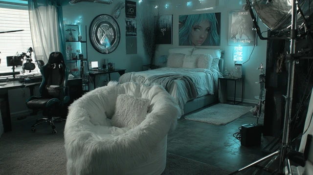 Hatsune Miku Gaming Room Teal White Black Neon Decor