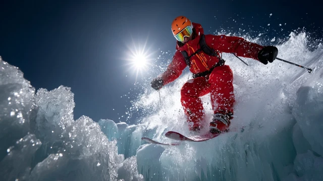 Dramatic Ski Jump Over Crevasse