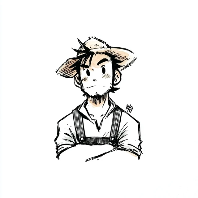 Cute Farmer Man Illustration Black and White