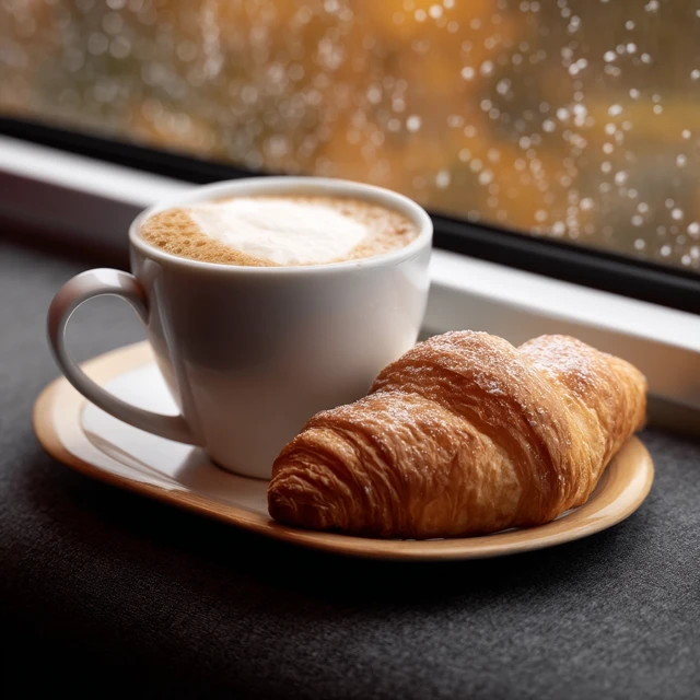 Coffee and Croissant on a Train Table