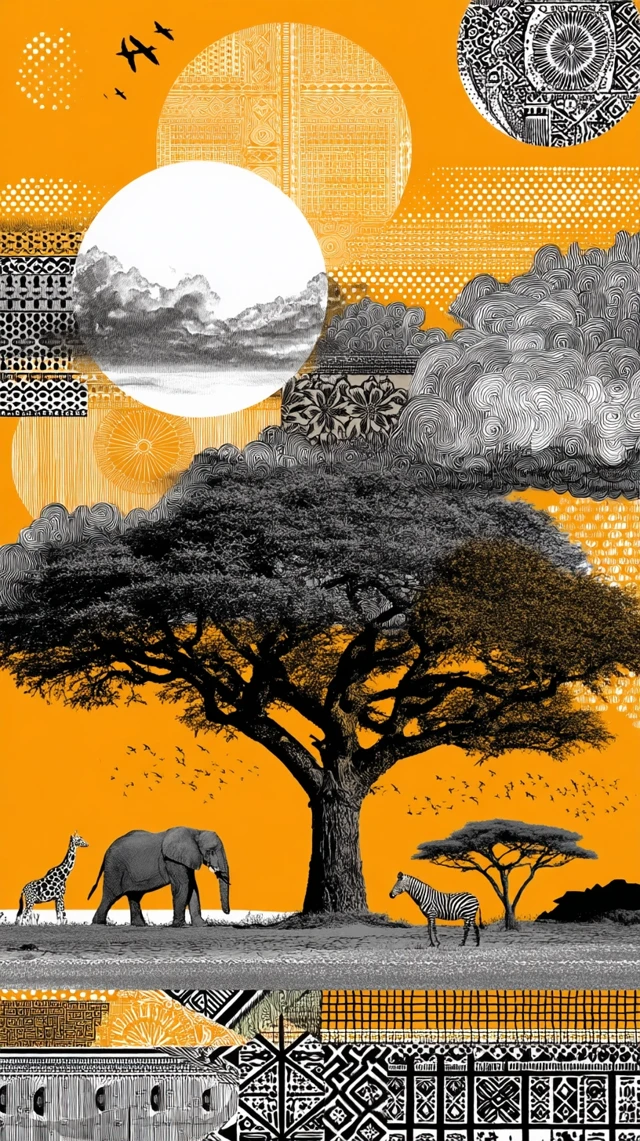 Serengeti Sunset Wildlife Illustration Art