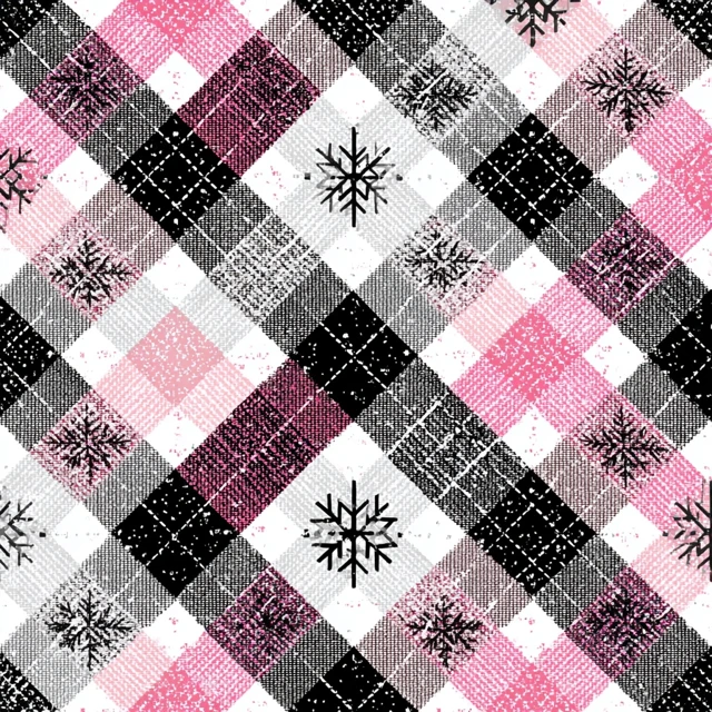 Pink Black White Plaid Snowflake Pattern