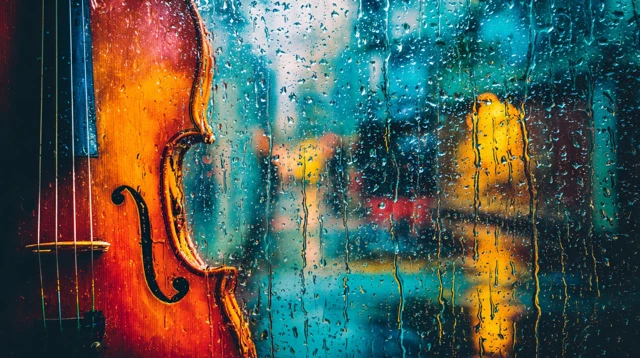 Rainy Window Violin Close Up