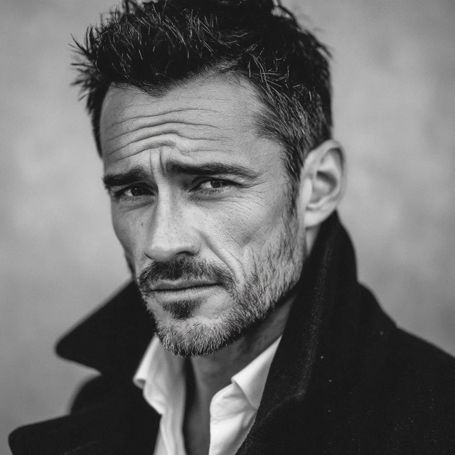 Brutal Man Portrait Dark Hair Stubble Coat