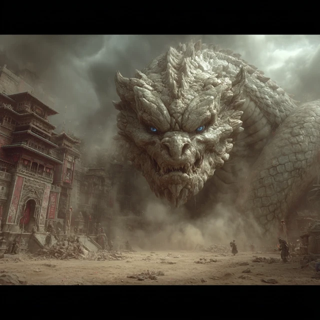 Demonic Basilisk Warship Dystopian Cinematic Scene