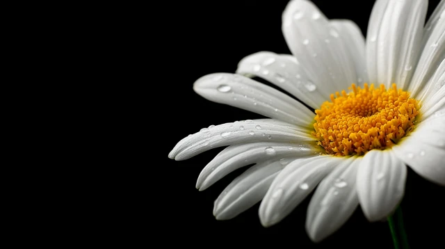 White Daisy Flower with Water Droplets Macro Photography