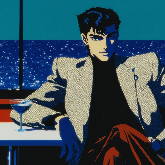 Anime Villain at Cafe Stylish Noir Illustration