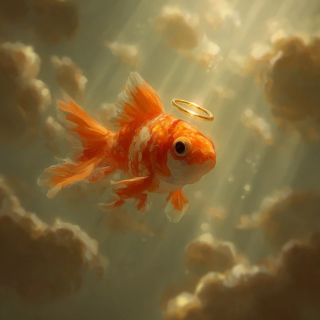 Timmy the Goldfish in Heaven A Heavenly Painting