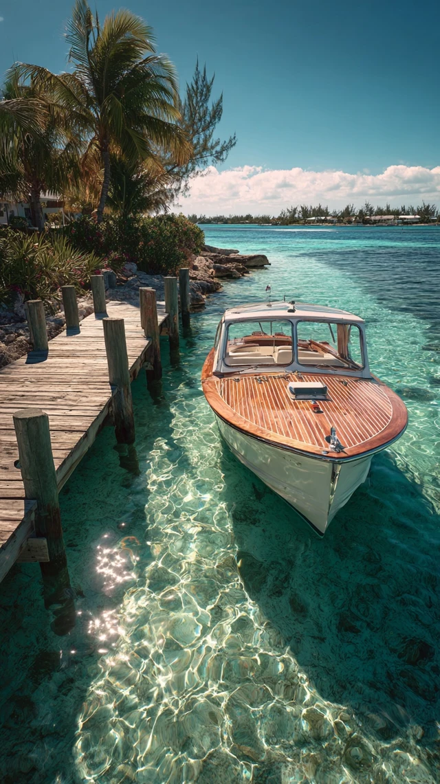 Bahamas Paradise Vintage Boat Luxury Dock Vacation