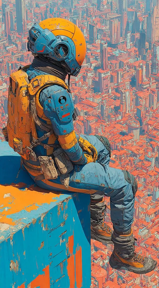 Cyberpunk Astronaut Earth View SciFi Art