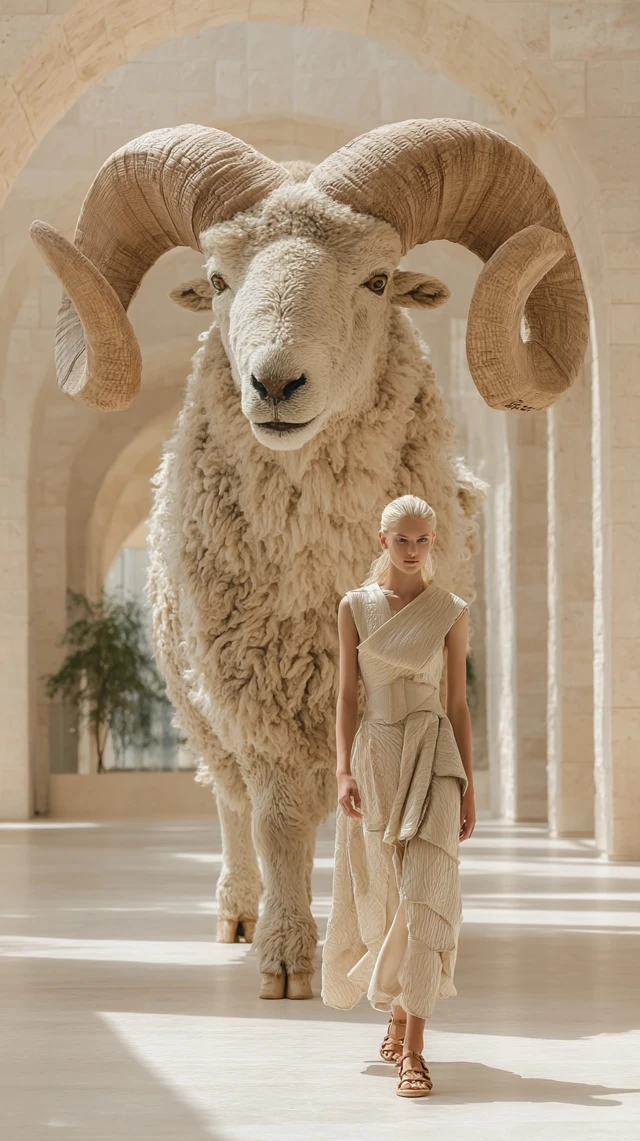 Majestic Ram Guardian and Model in Earthy Tones