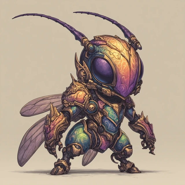 Chibi Beetle Humanoid Comic Book Style Art