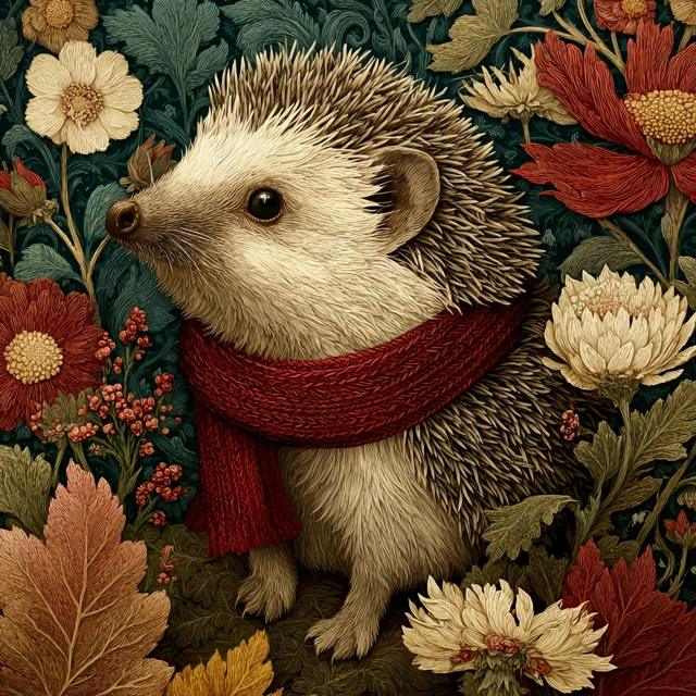 Autumn Hedgehog in William Morris Style