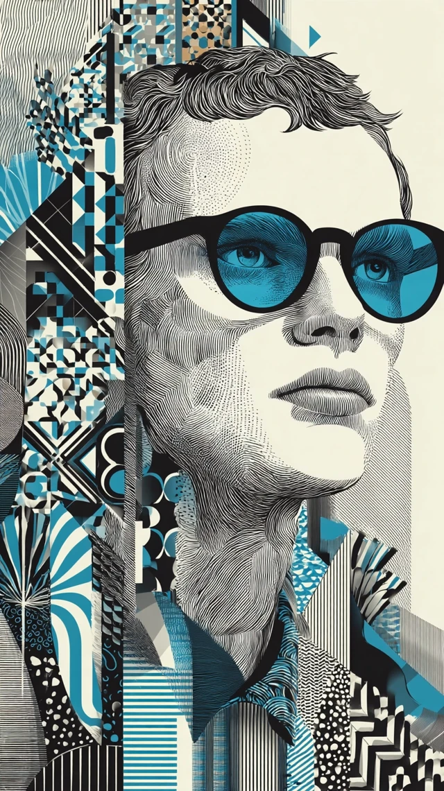 Bauhaus Poster Japanese Man with Blue Spectacles