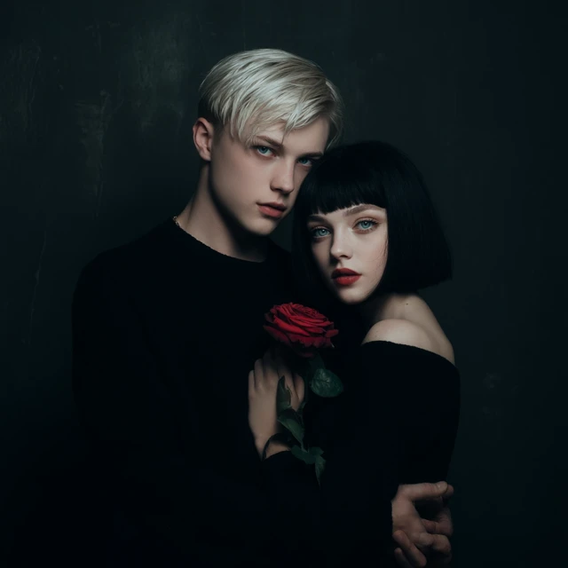 Dark Fantasy Romance Man and Woman with Rose