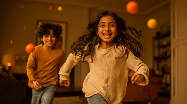 Kids Playing Living Room Colorful Scene 4K