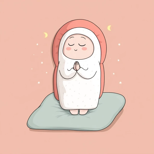 Cozy Kawaii Cartoon Character Praying in Pajamas