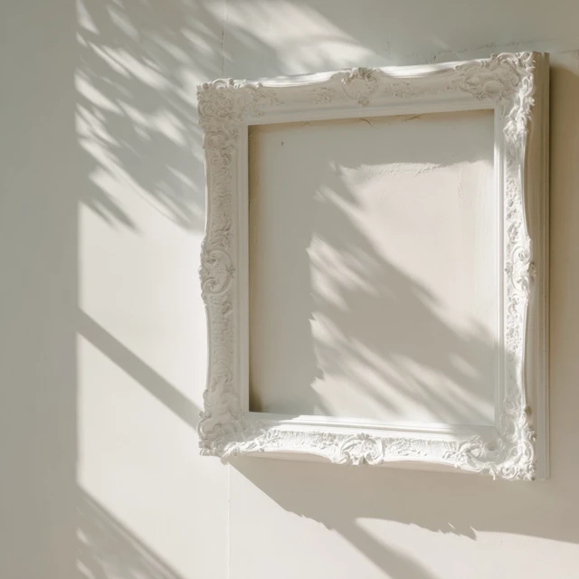 Baroque Picture Frame on Wall with Botanical Shadows