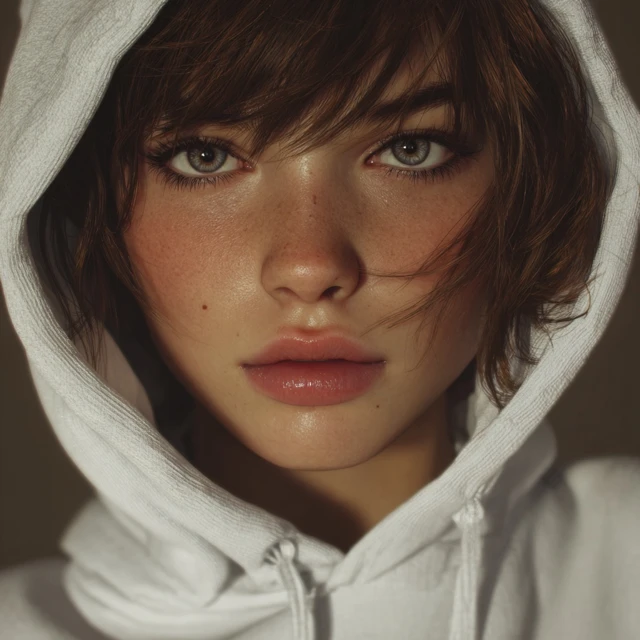 Young Woman in Hoodie Realistic Portrait
