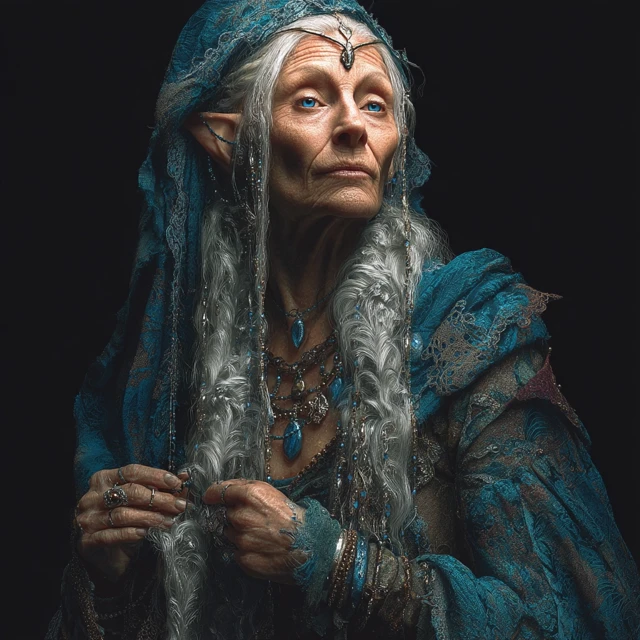 DandD Elf: Old, Wise, and Regal in Velvet and Lace