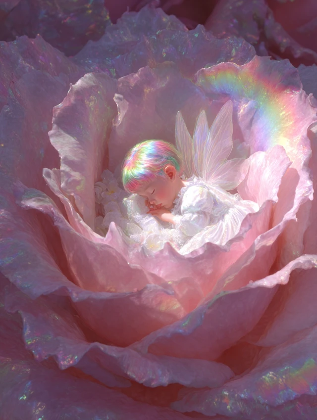 Sleeping Fairy in a Pink Rose