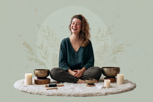 Sound Healing Session with Woman and Singing Bowls