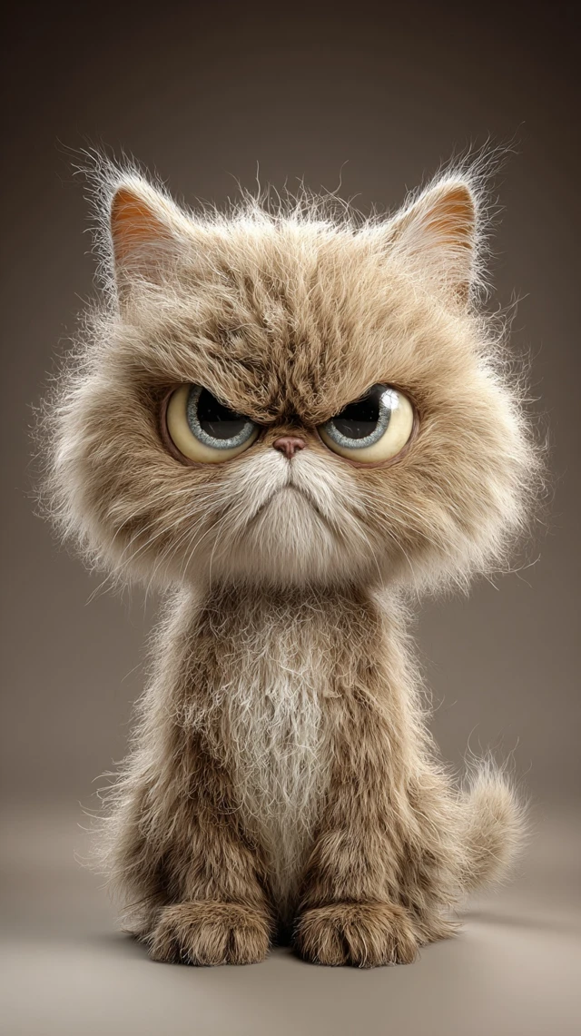 Grumpy Crunchy 3D Cat Portrait Hyperrealistic