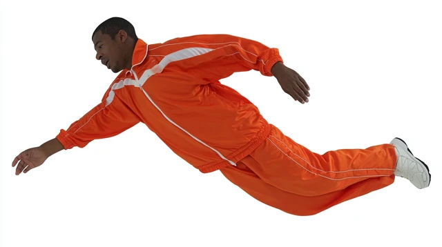 Man in Orange Sportswear Falling in Free Fall