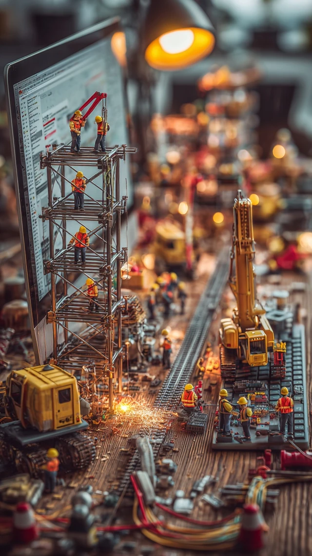 Website Construction Miniature Workers at Work