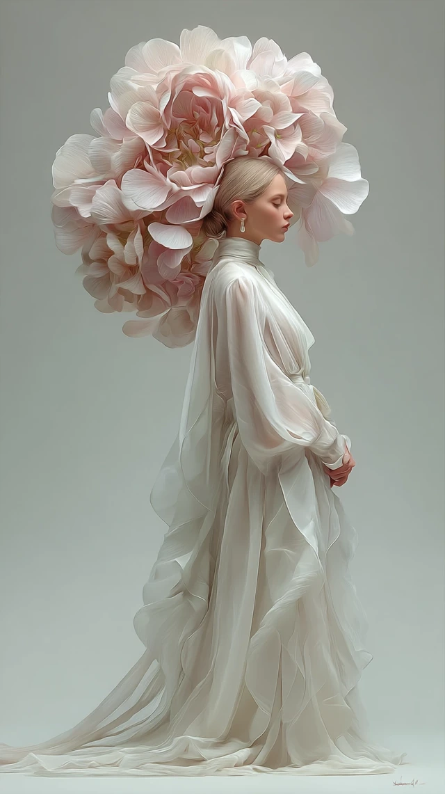 Floral Portrait: Tranquil Woman with Hydrangea Headpiece