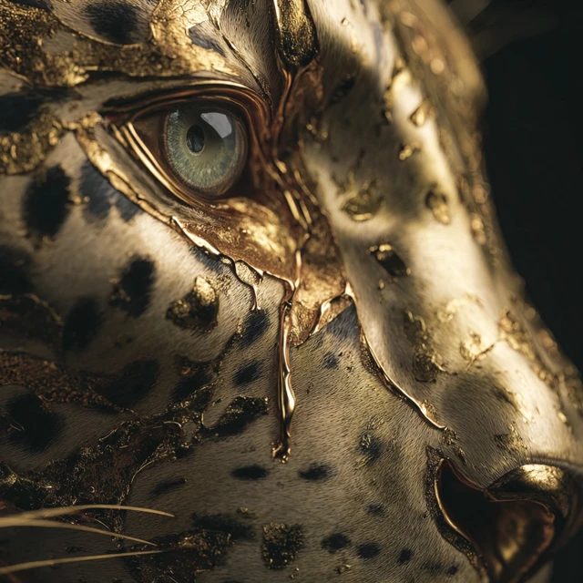 Golden Leopard Melting Close Up Art