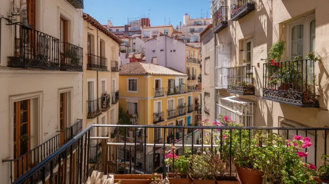 Madrid Neighborhood Architecture Sunny Spanish Streets