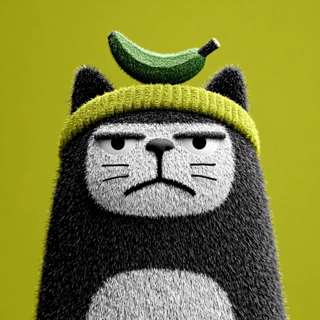 Grumpy Cat with Banana 3D Render