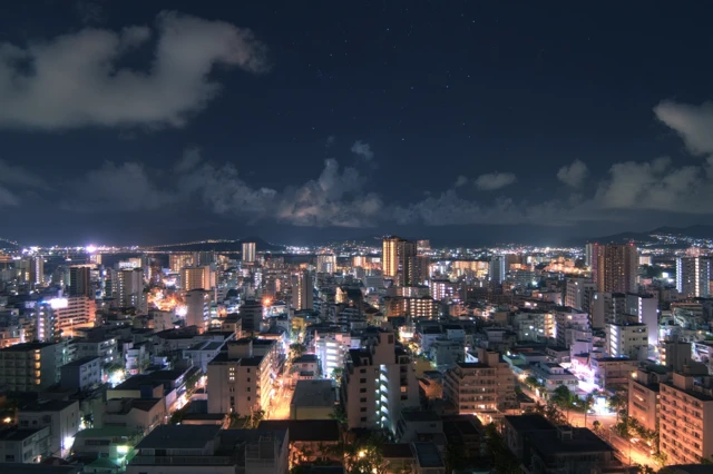 Night Cityscape of Naha Japan Panoramic View