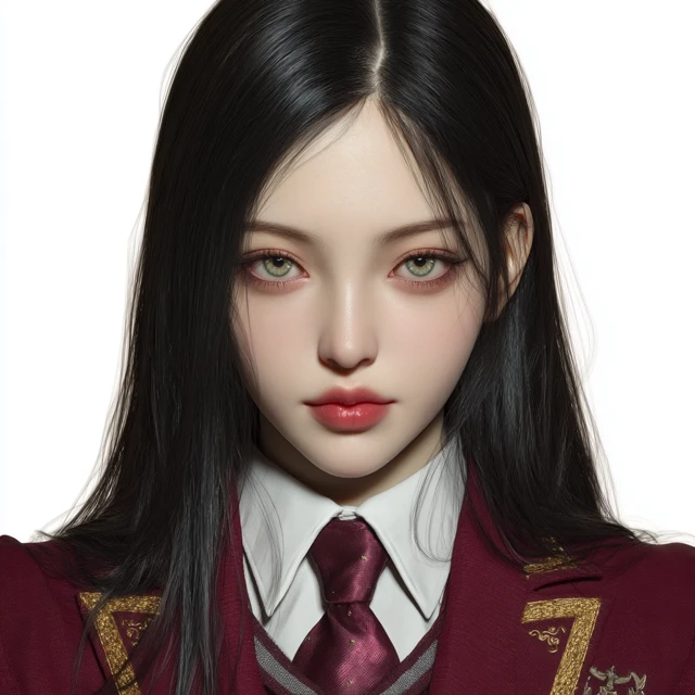 Elegant Fantasy Schoolgirl Portrait with Gold Trim