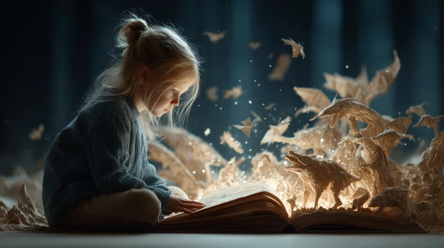 Girl Reading Magic Book Fantasy Illustration