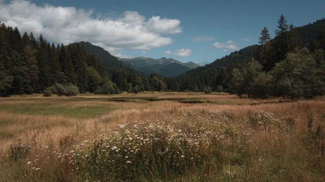 Wild Meadow with Mountains and Sky