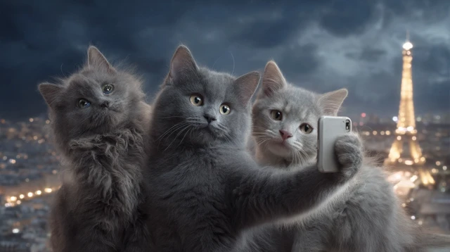 Cats Take Selfie in Paris with Eiffel Tower